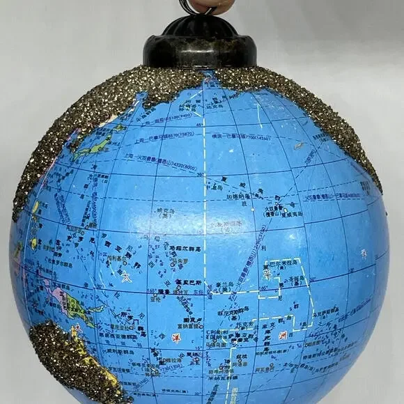 Pottery Barn Globe 4.5" Christmas Ornament Travel Map World Adventure - Picture 4 of 5